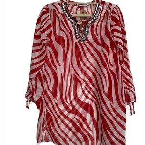 Cleopatra blouse sheer animal print long sleeve with pulls Sz medium NWT
